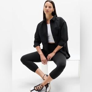 Athleta Midday Oversized Poplin Shirt Woman Large Black Boxy Office Travel 2024